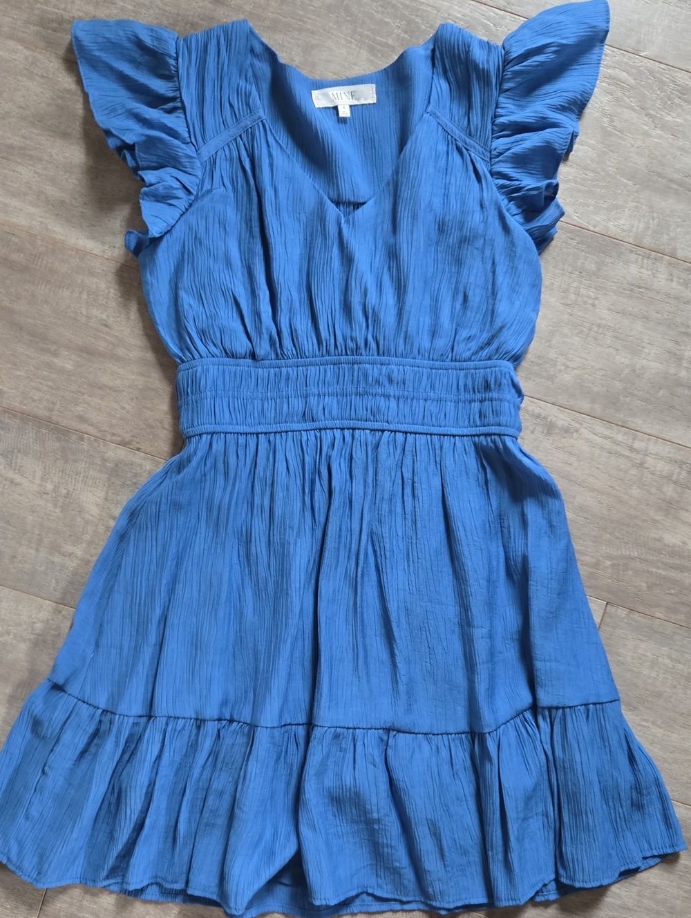 Mine Blue Tiered Minidress, Flutter Sleeve
